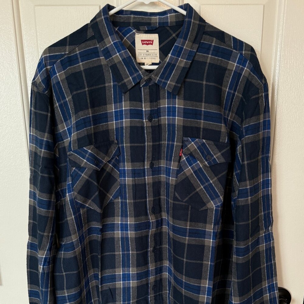 Levi's men's blue and grey long sleeve plaid shirt - size XXL - never worn